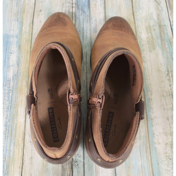 Clarks Addiy Zoie Ankle Boots Size 7.5 Brown Leather Side Zip Studded Booties - Picture 6 of 10